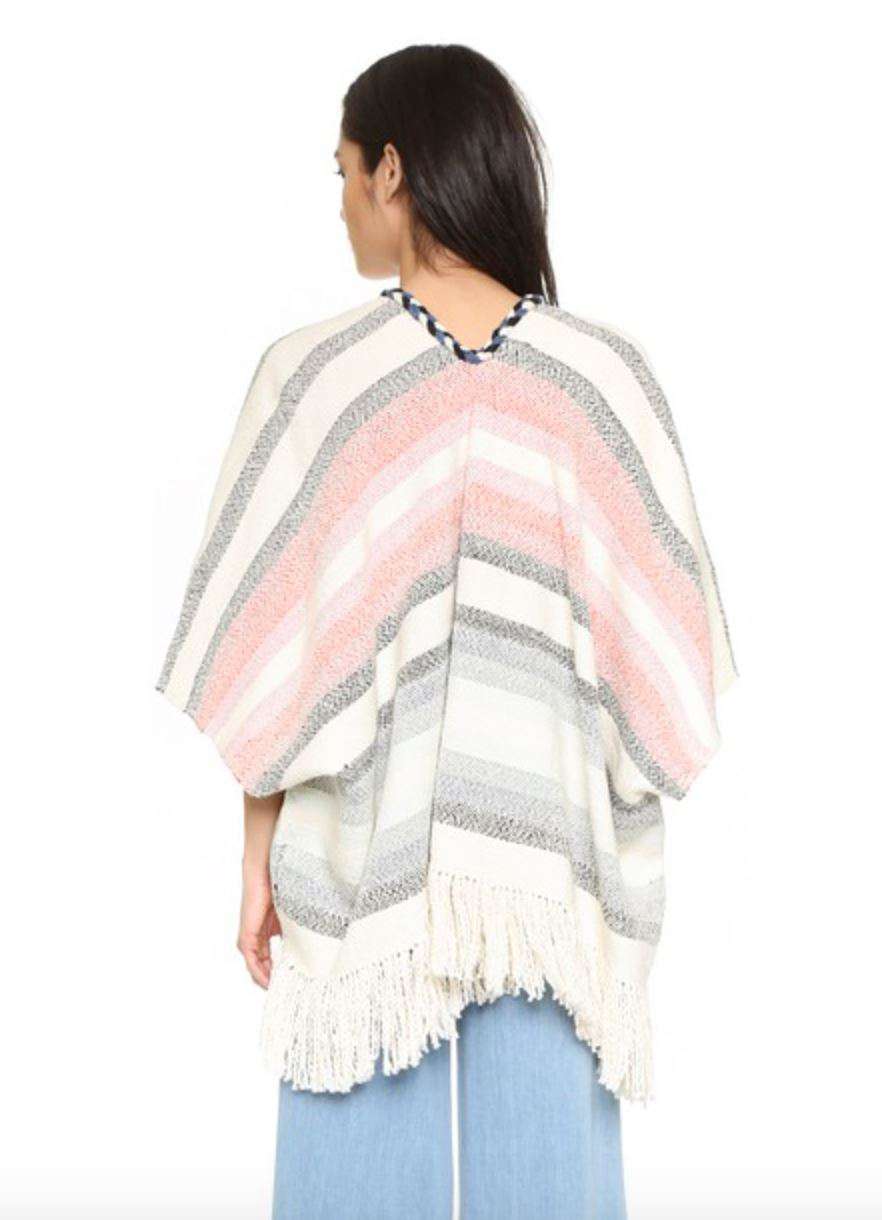 ULLA JOHNSON GEORGIA STRIPED COTTON PONCHO ONE SIZE