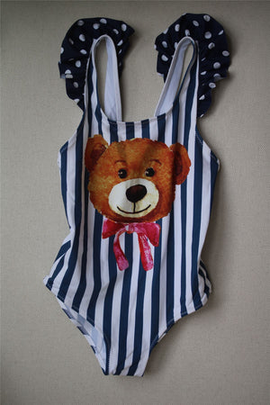 MC2 ST BARTH GIRLS NAVY BLUE STRIPE BEAR SWIMSUIT 4 YEARS