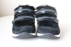 DOLCE AND GABBANA BABY BLACK LEATHER AND FUR SCRATCH SNEAKERS EU 24 UK 6
