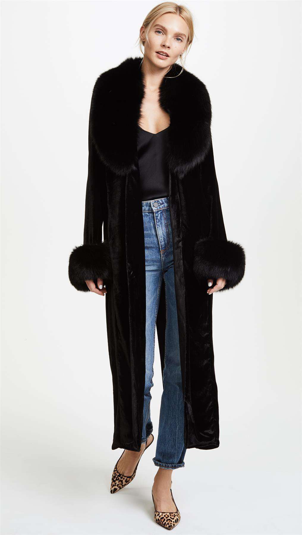 THEPERFEXT VELVET AND FUR COAT XSMALL