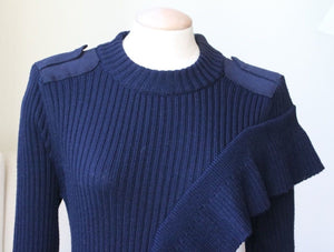 EACH X OTHER RUFFLED RIBBED KNIT DRESS SMALL
