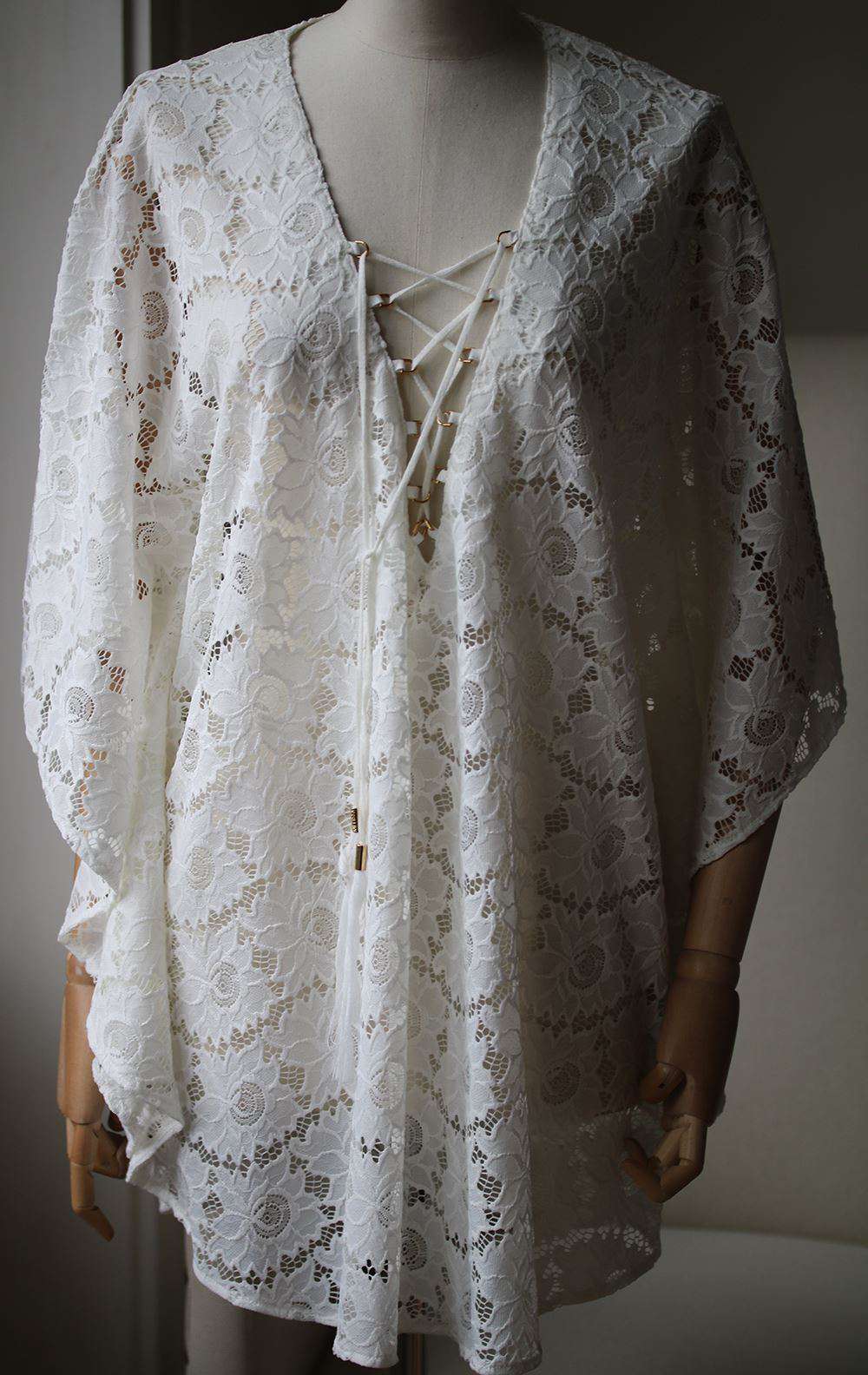 MELISSA ODABASH CINDY LACE-UP LACE COVER-UP ONE SIZE