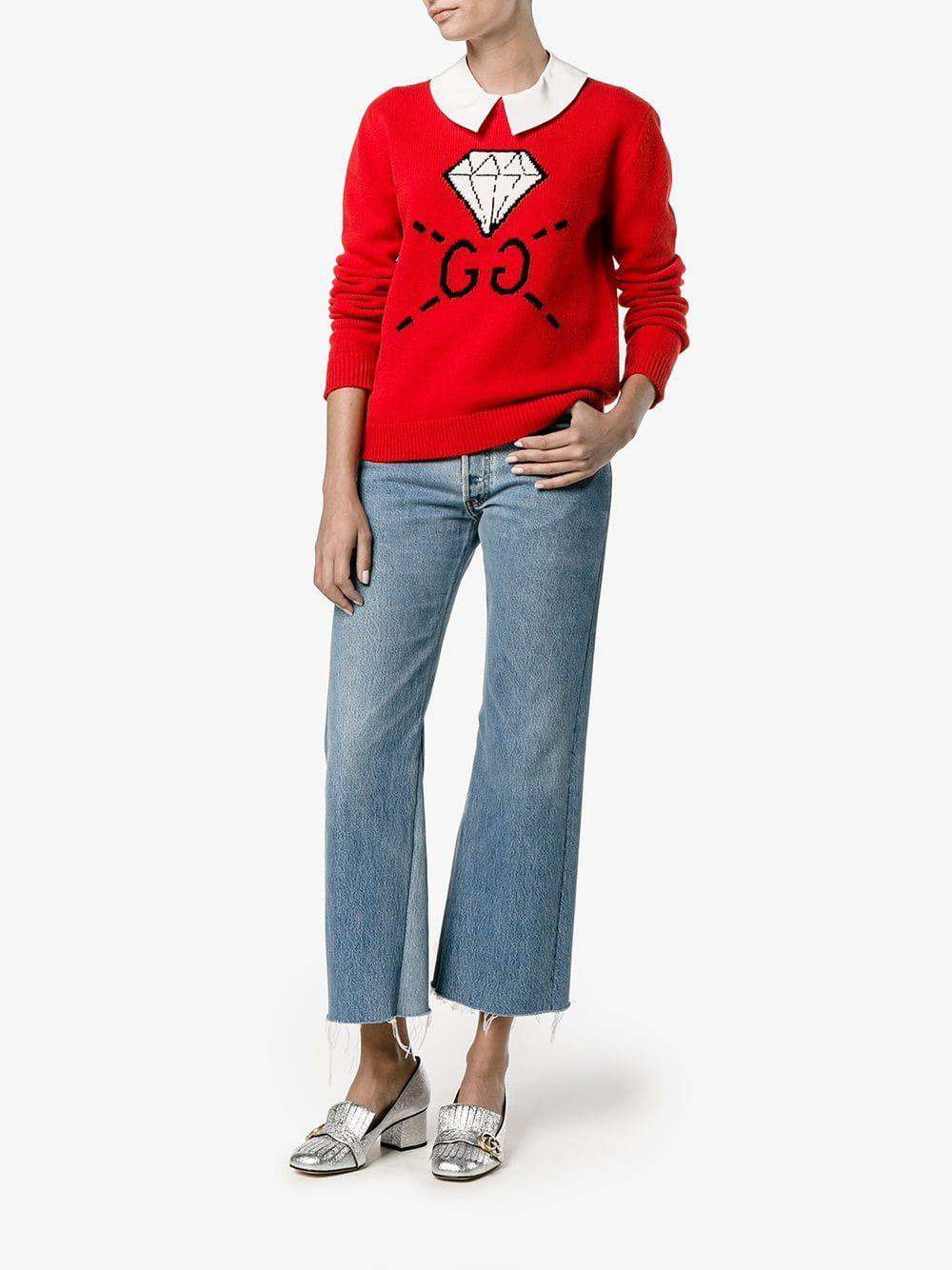 GUCCI DIAMOND INTARSIA KNIT SWEATER XSMALL