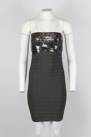 HERVE LEGER STRAPLESS SEQUINED BANDAGE MINI DRESS SMALL