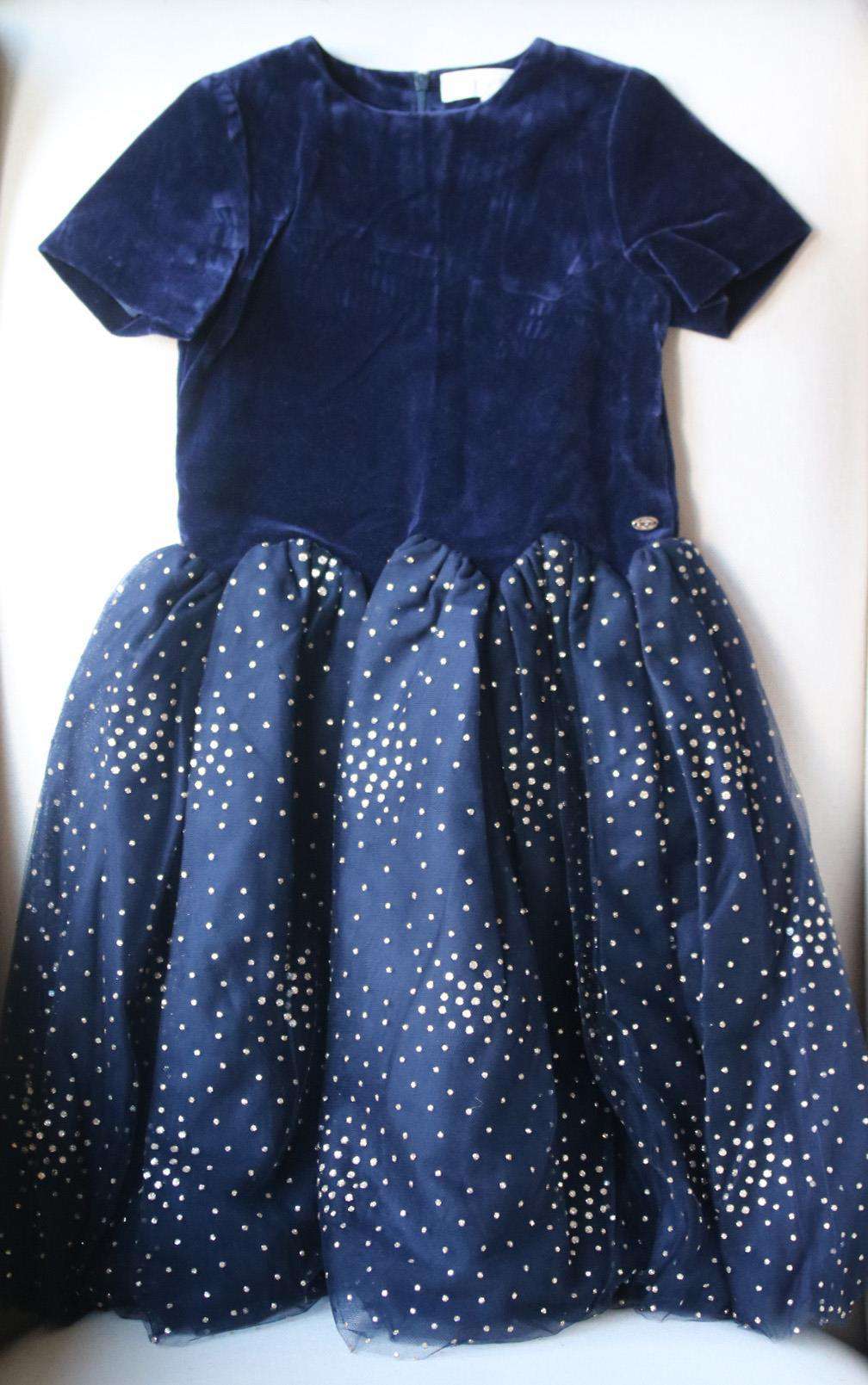 TARTINE ET CHOCOLAT KIDS GIRLS DOTTED VELVET AND TULLE DRESS 6 YEARS