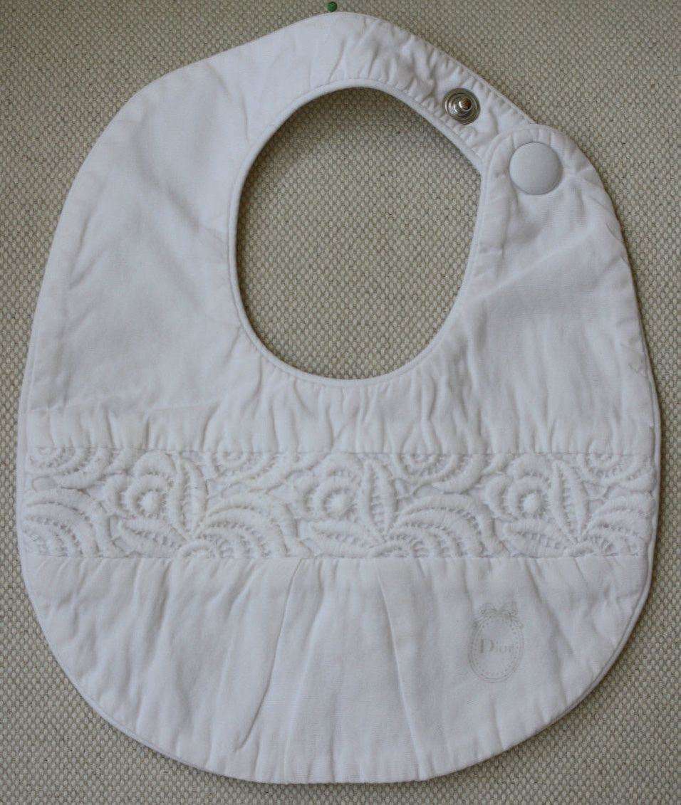 BABY DIOR WHITE COTTON BRODERIE ANGLAISE BIB
