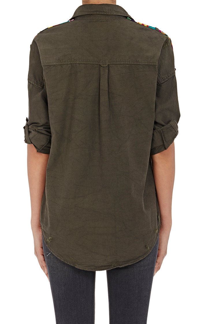 NSF JOHNNA EMBROIDERED DISTRESSED CANVAS SHIRT PETITE