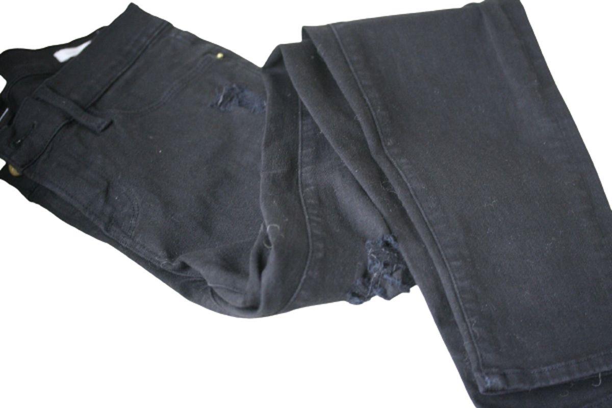 FRAME LE SKINNY DE JEANNE RIPPED BLACK JEANS W25 UK 6/8