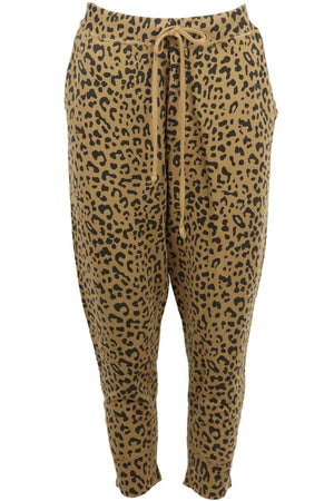 NILI LOTAN LEOPARD PRINT COTTON TERRY TRACK PANTS LARGE