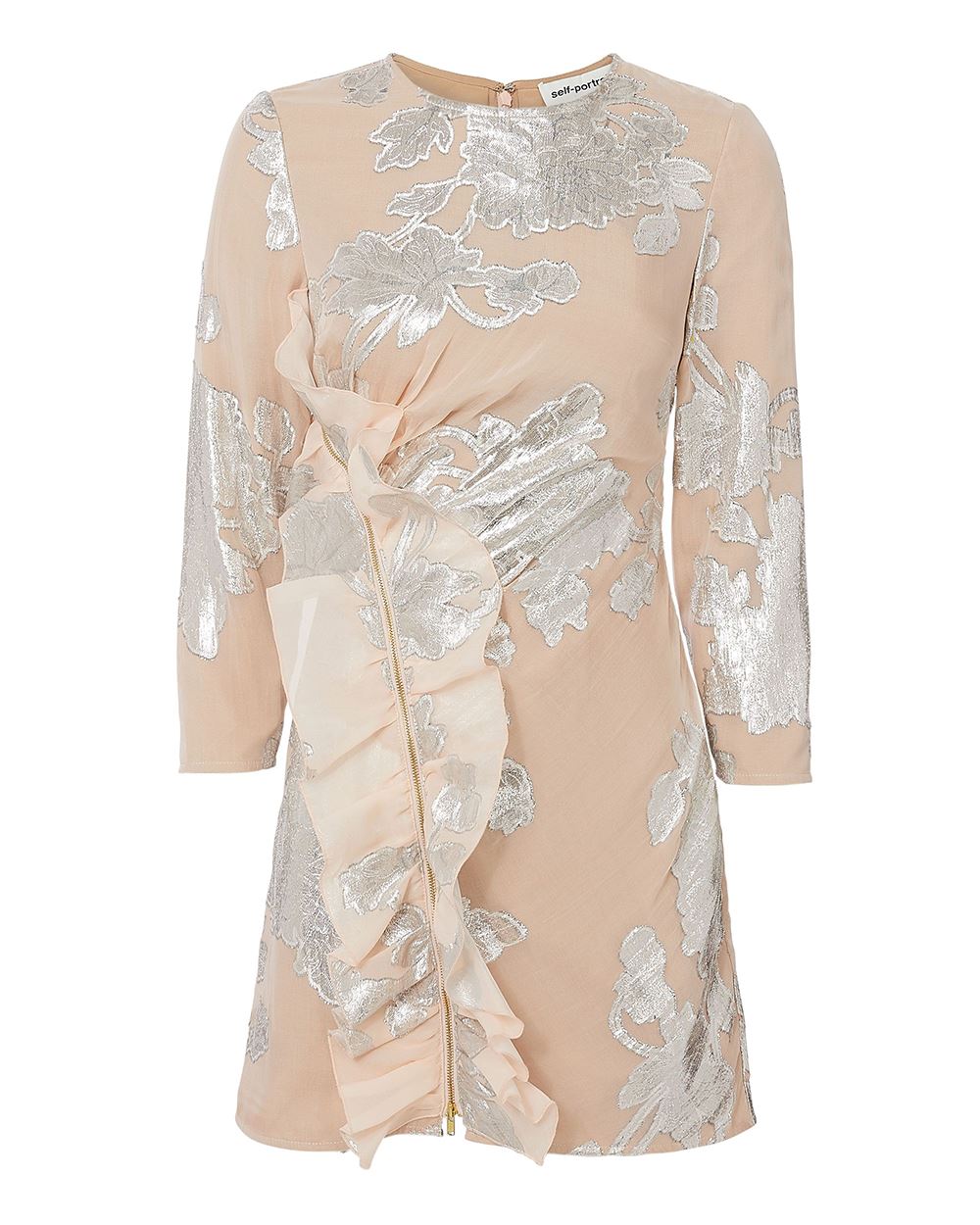 SELF-PORTRAIT METALLIC FIL COUPÉ RUFFLE MINI DRESS UK 12