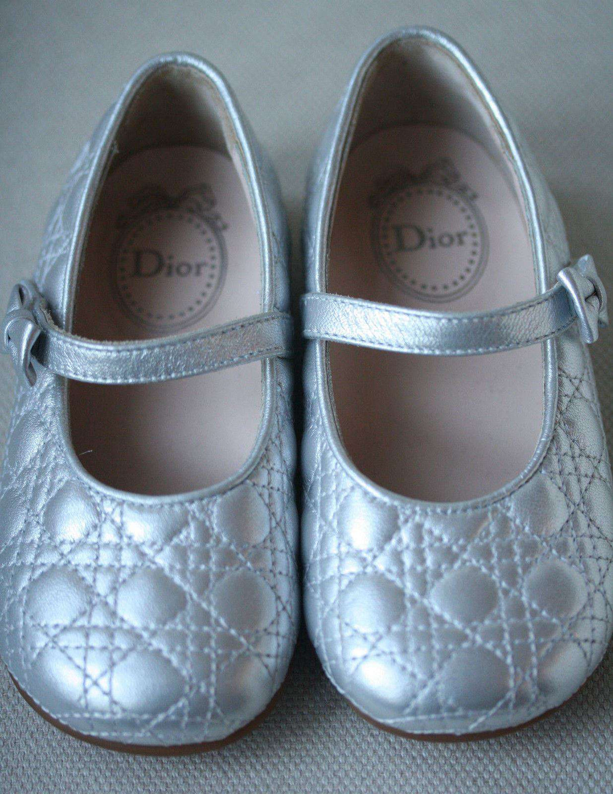 DIOR BABY SILVER LEATHER CANNAGE SHOES EU 24 UK 7