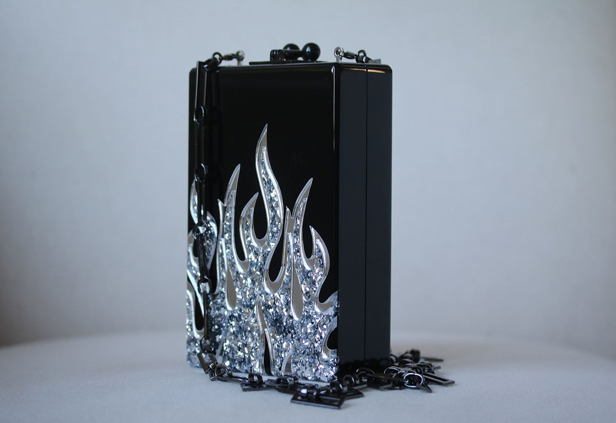 EDIE PARKER CAROL FLAMES ACRYLIC BOX CLUTCH