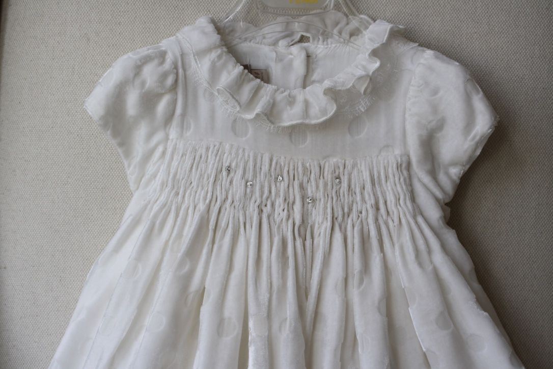 LA STUPENDERIA BABY IVORY VELVET SPOTTED DRESS 24 MONTHS