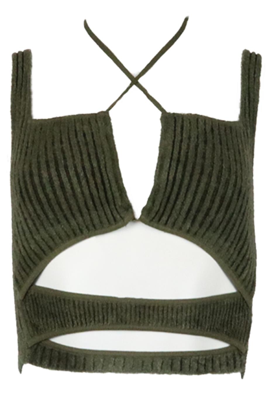 ANDREADAMO CROPPED CUTOUT RIBBED KNIT TOP SMALL