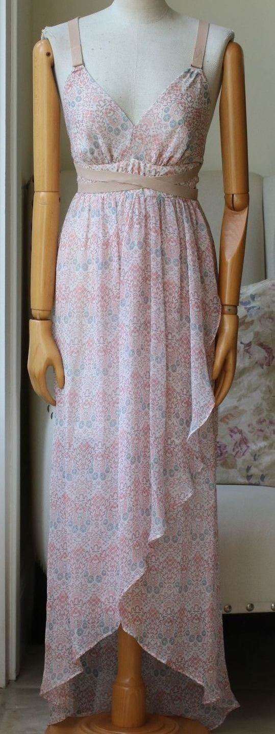 TWELFTH STREET BY CYNTHIA VINCENT LEATHER DETAIL PRINTED MAXI DRESS SMALL