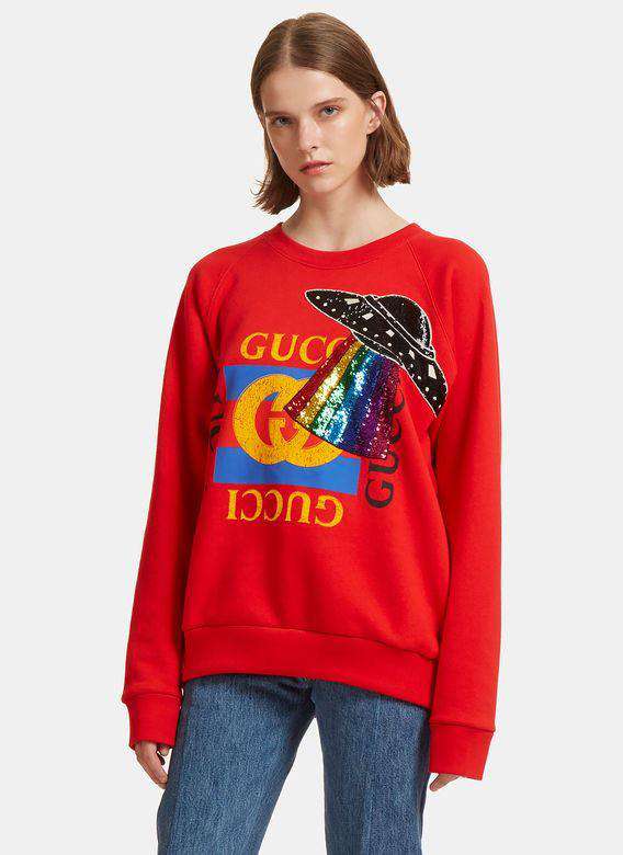 GUCCI SPACESHIP PRINT EMBROIDERED SWEATER XXSMALL