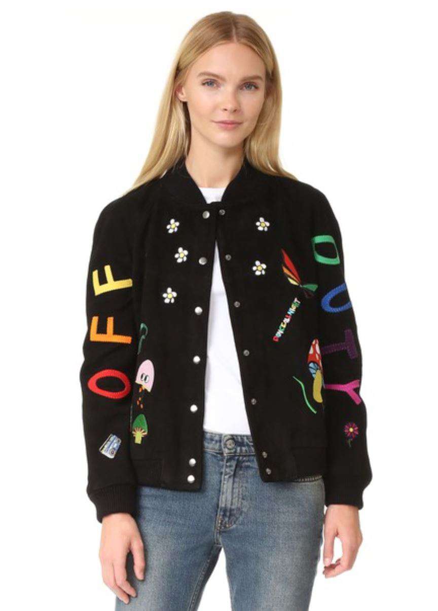 MIRA MIKATI SUEDE PATCHED BOMBER JACKET FR 36 UK 8