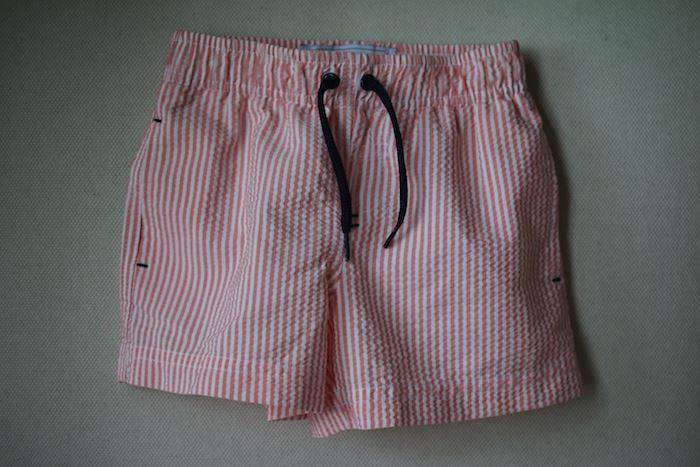 TARTINE ET CHOCOLAT PINK AND WHITE STRIPED SWIM SHORTS 2 YEARS