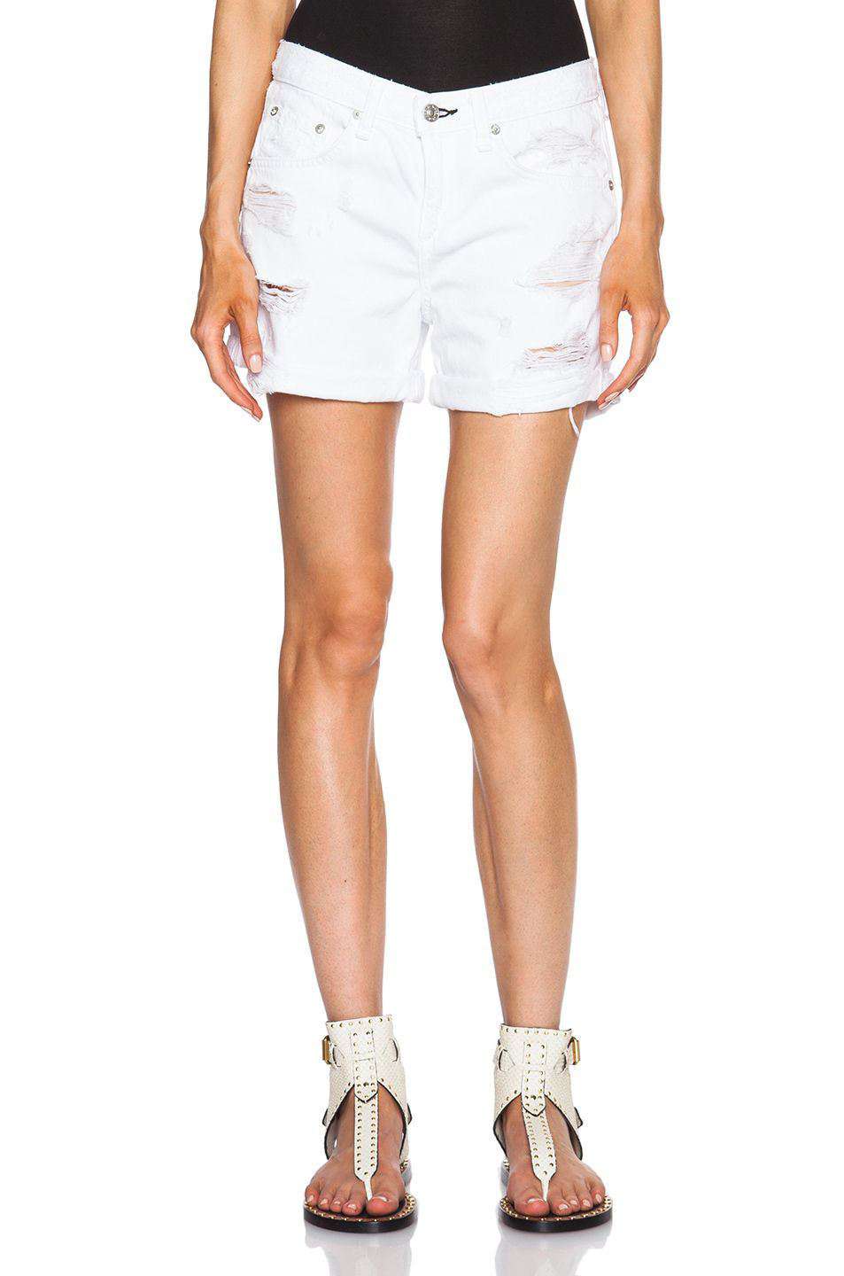 RAG AND BONE BOYFRIEND WHITE DENIM CUTOFF SHORTS W24 UK 6