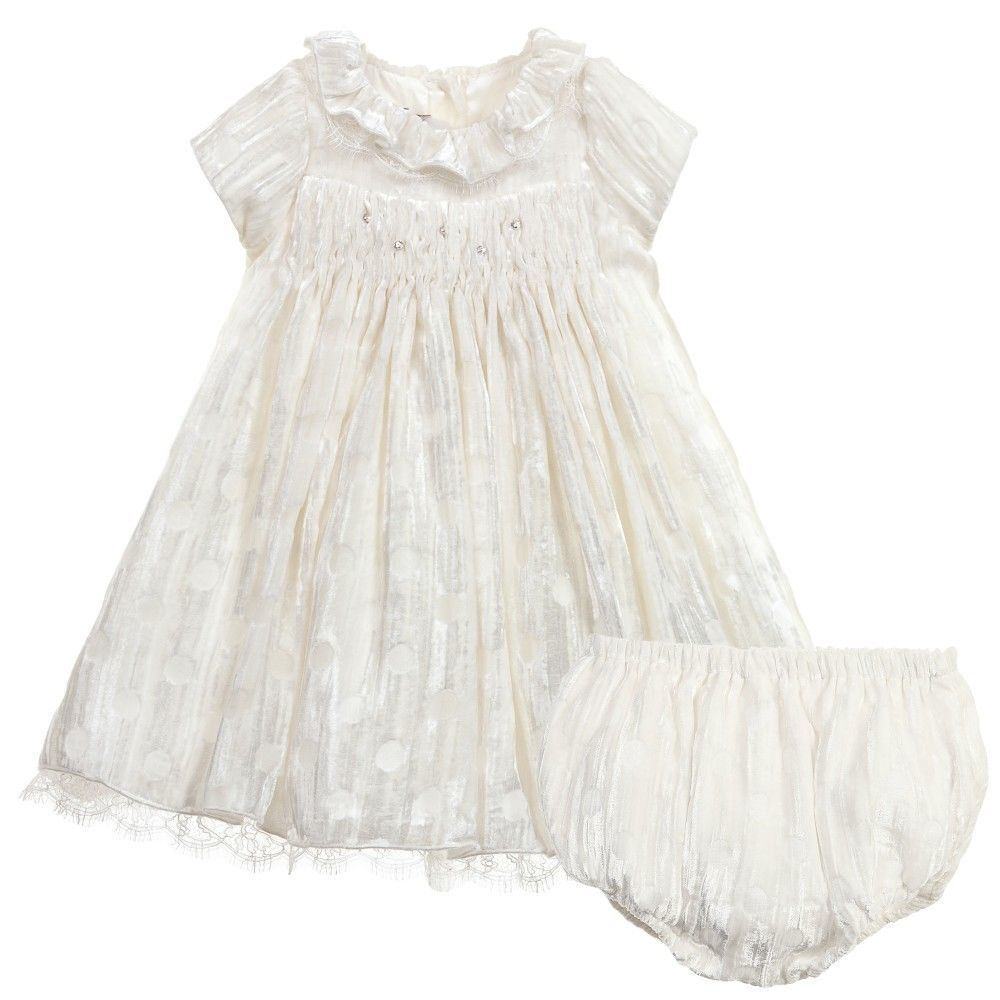 LA STUPENDERIA BABY IVORY VELVET SPOTTED DRESS 24 MONTHS