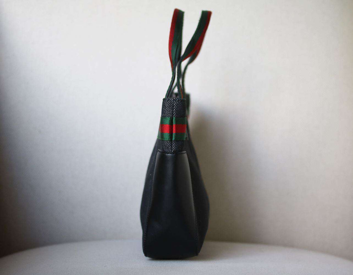 GUCCI STRIPE DENIM AND LEATHER MINI HANDBAG