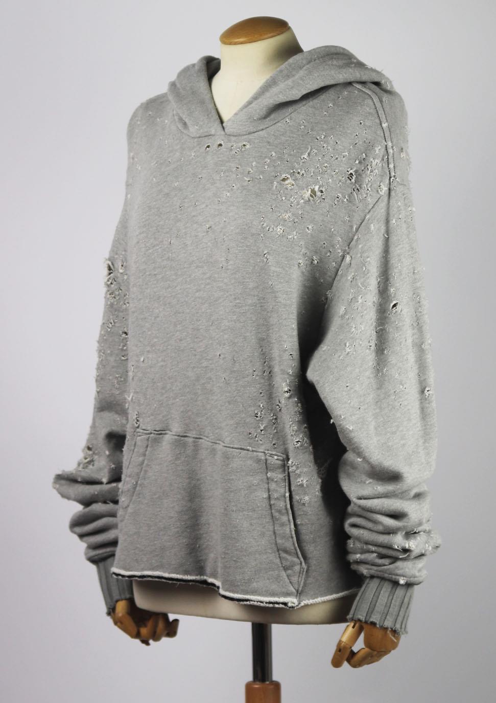 AMIRI CROPPED DISTRESSED COTTON JERSEY HOODIE LARGE