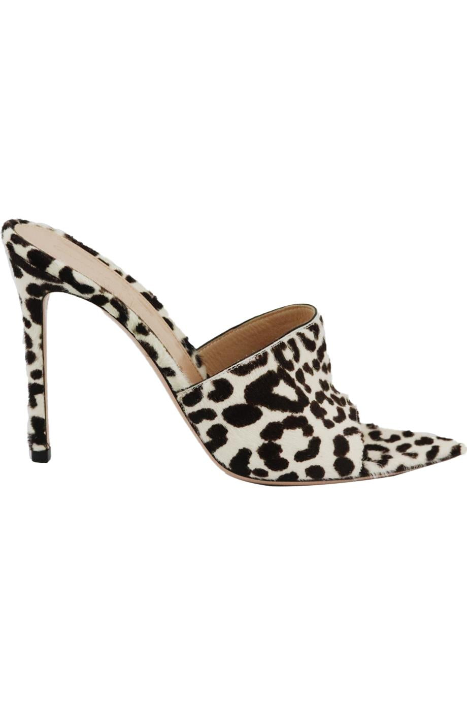 GIANVITO ROSSI LEOPARD PRINT CALF HAIR MULES EU 38 UK 5 US 8