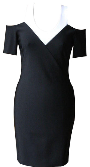MUGLER COLD SHOULDER CONTRAST MINI DRESS FR 38 UK 10