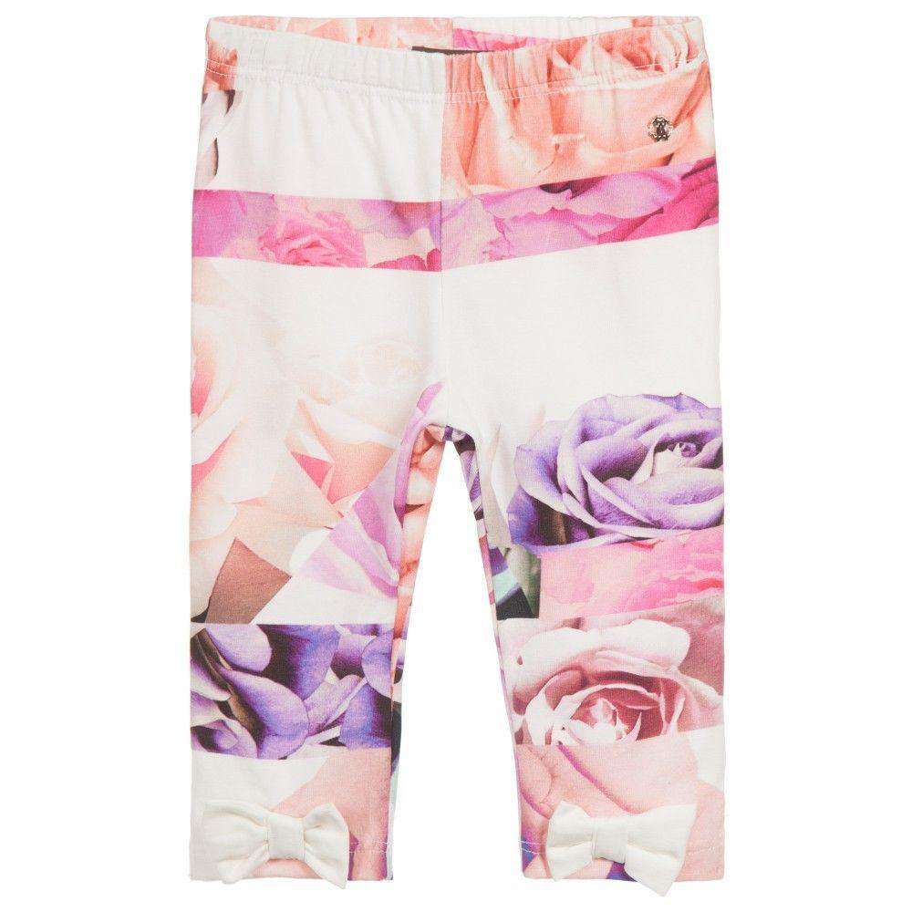 ROBERTO CAVALLI BABY PINK FLORAL LEGGINGS WITH BOWS 24 MONTHS