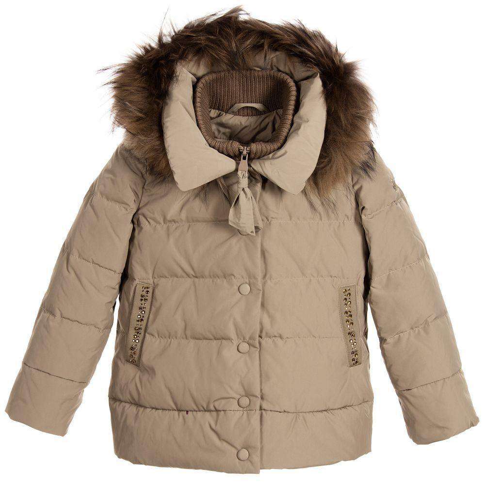 MONNALISA BIMBA GIRLS TAUPE PADDED JACKET WITH FUR 4 YEARS