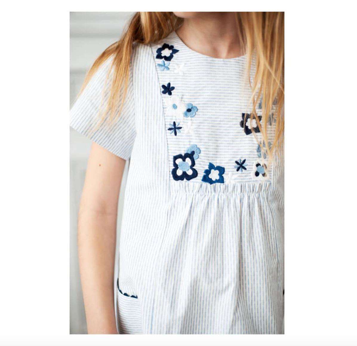 TARTINE ET CHOCOLAT GIRLS BLUE STRIPED COTTON DRESS 5 YEARS