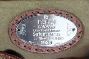 FENDI LINDA SELLERIA LARGE METALLIC TEXTURED LEATHER SHOULDER BAG