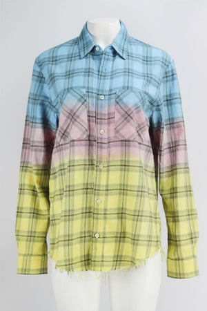 AMIRI FRAYED OMBRÉ CHECKED COTTON FLANNEL SHIRT SMALL