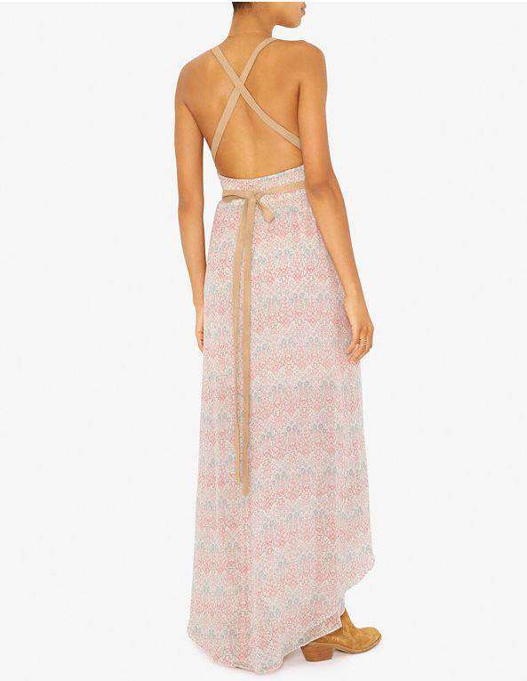 TWELFTH STREET BY CYNTHIA VINCENT LEATHER DETAIL PRINTED MAXI DRESS SMALL