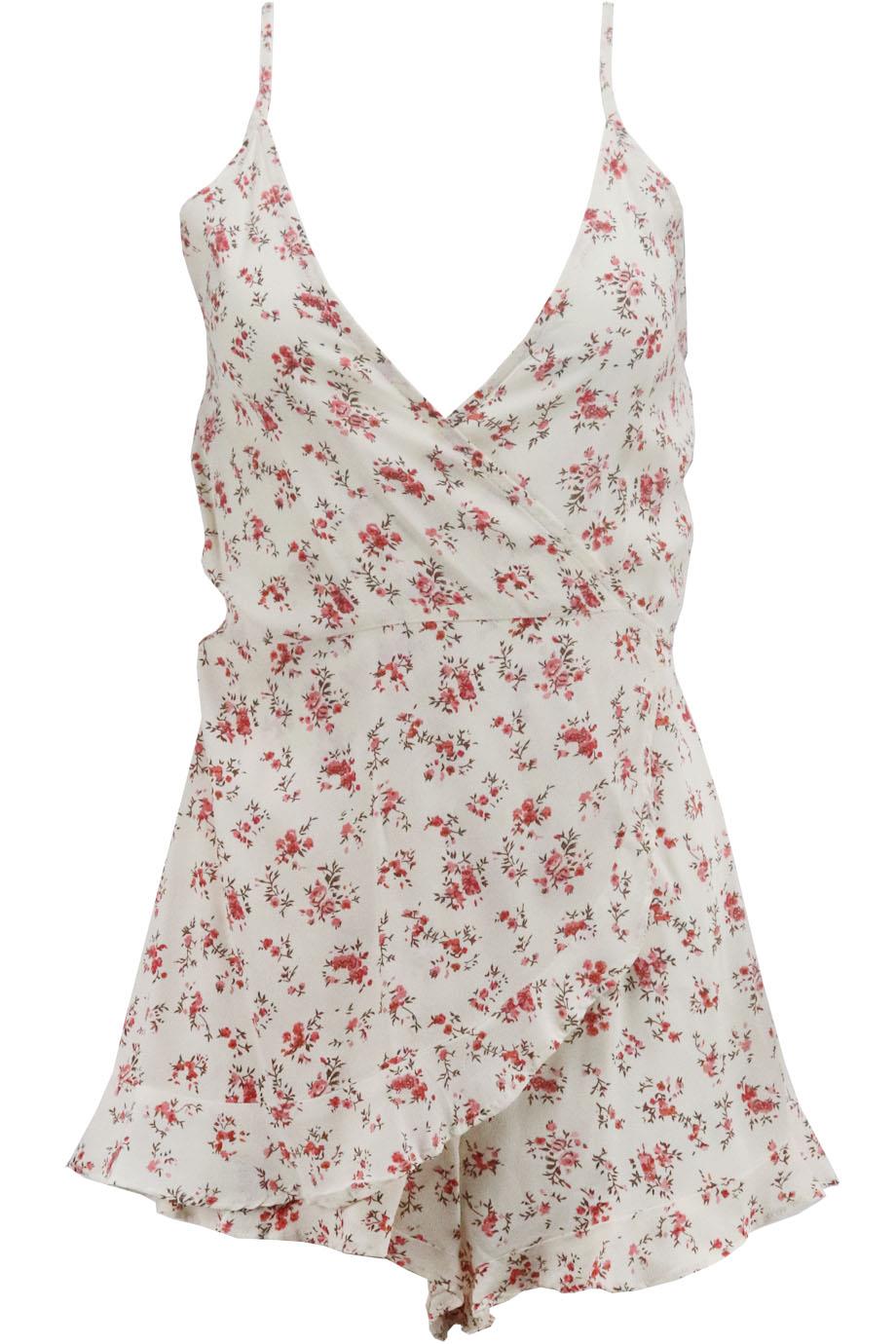 FLYNN SKYE WRAP EFFECT FLORAL PRINT CREPE PLAYSUIT SMALL