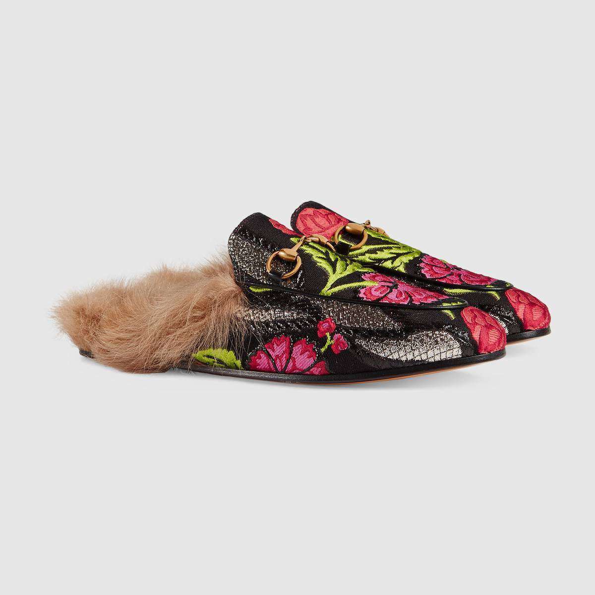 GUCCI PRINCETOWN FLORAL BROCADE SLIPPERS EU 38 UK 5 US 8