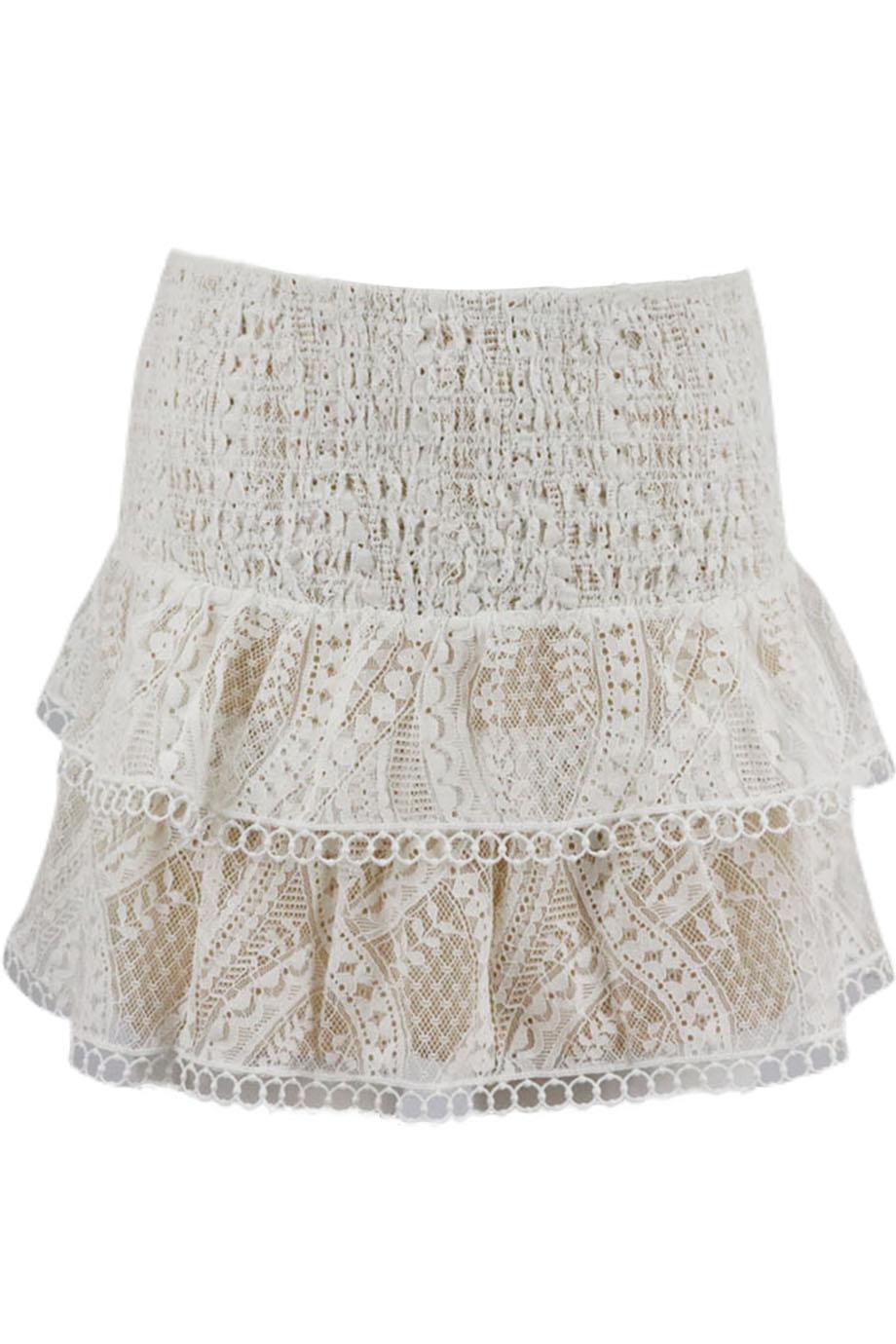 SAYLOR SHIRRED TIERED LACE MINI SKIRT XSMALL