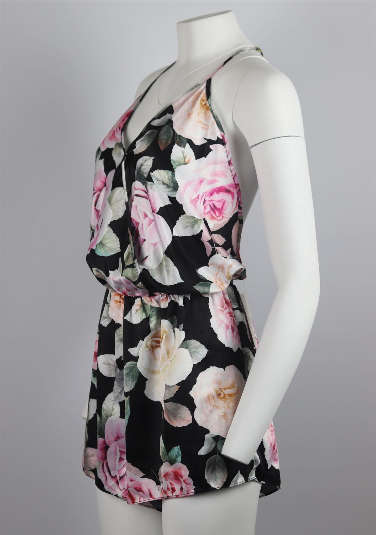 FLORA NIKROOZ FLORAL PRINT SATIN PLAYSUIT LARGE