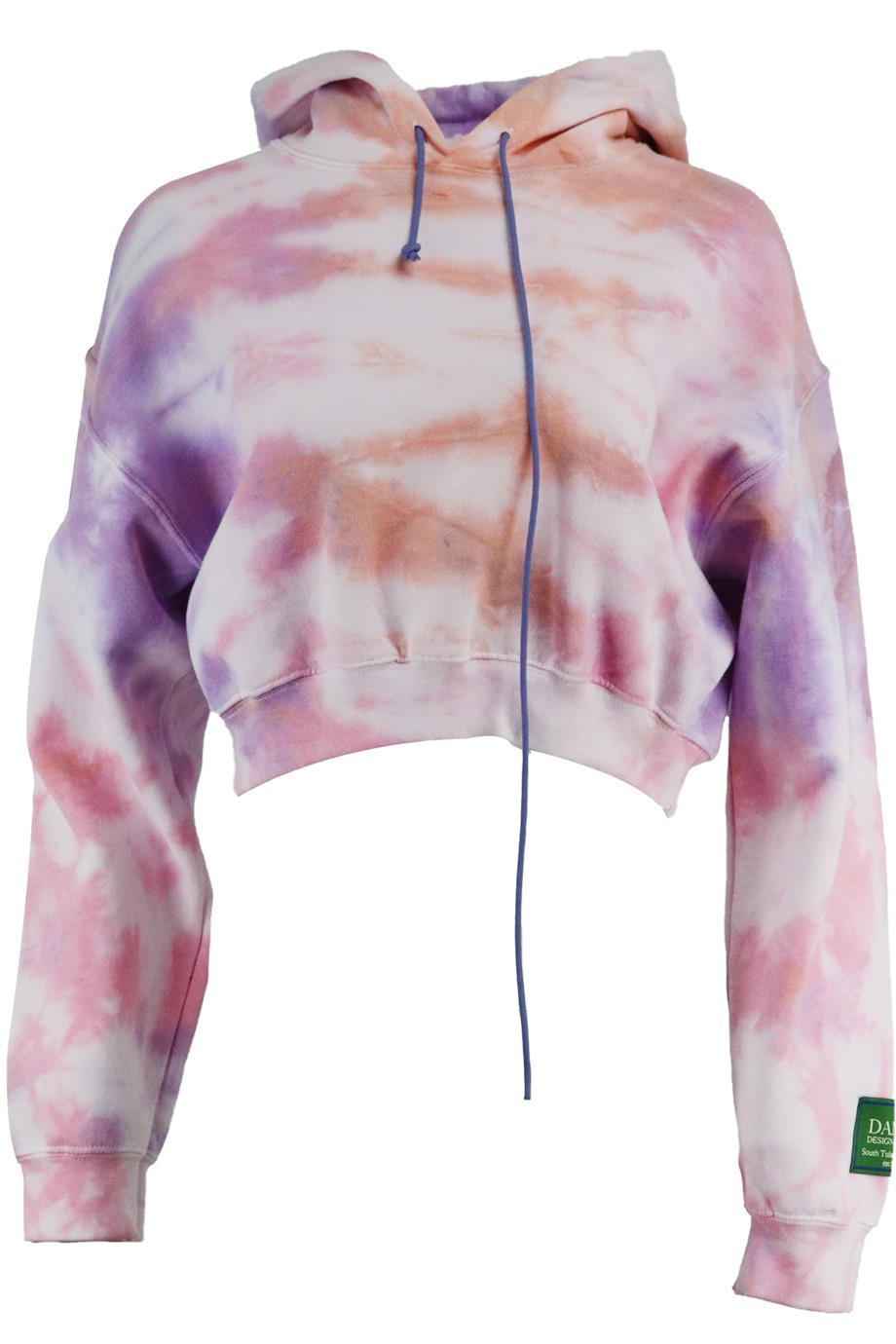 DANZY CROPPED TIE DYED COTTON JERSEY HOODIE MEDIUM