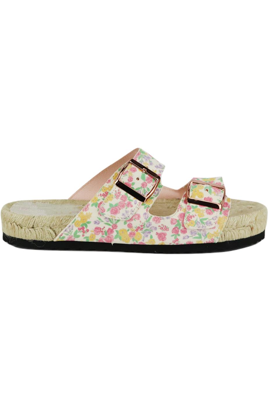 LOVESHACKFANCY + MANEBI FLORAL PRINT FAUX SUEDE AND JUTE SLIDES EU 38 UK 5 US 8