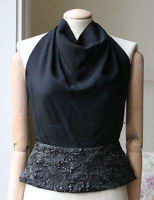 ROLAND MOURET METALLIC MATELASSE-PANELED CREPE TOP UK 8