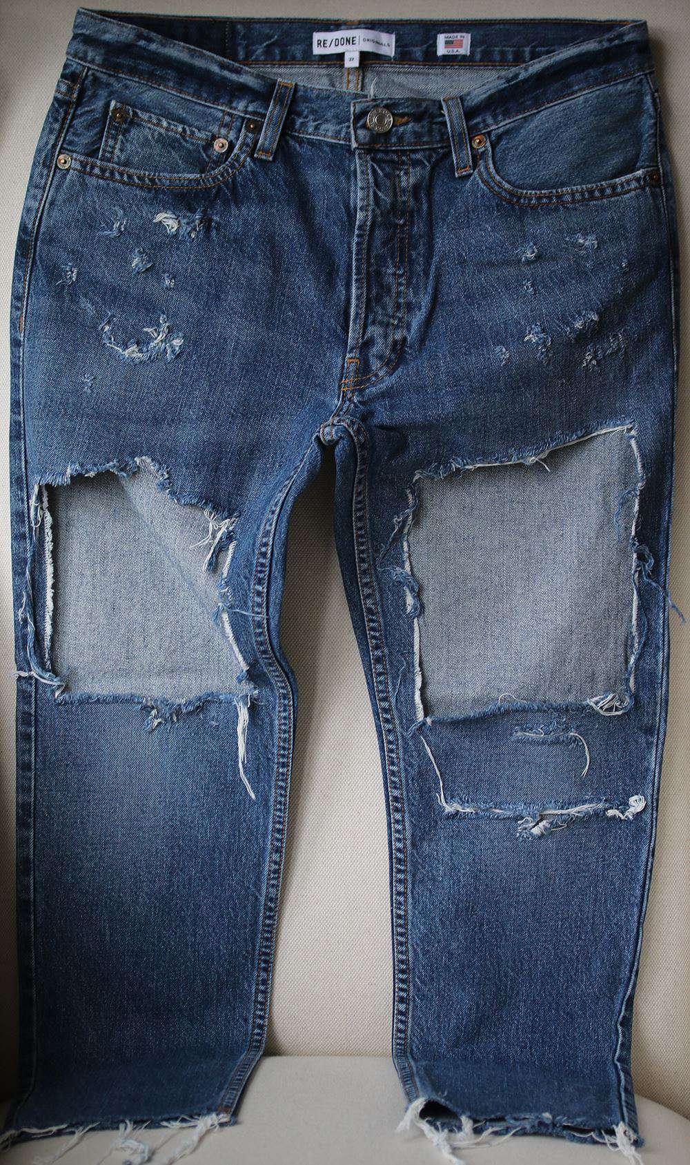 RE/DONE LEVI'S HIGH-RISE RIPPED DENIM JEANS W27 UK 8/10