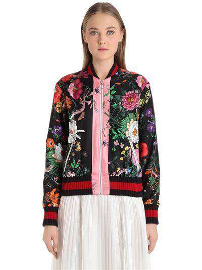 GUCCI FLORA SNAKE PRINT SILK BOMBER JACKET IT 38 UK 6