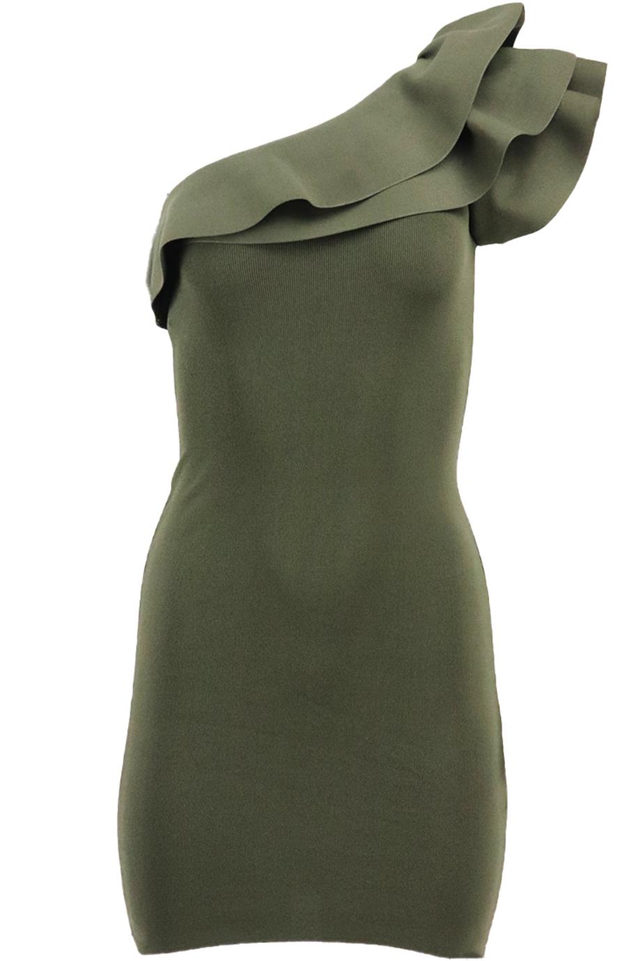 VALENTINO ONE SHOULDER RUFFLED STRETCH KNIT MINI DRESS XSMALL