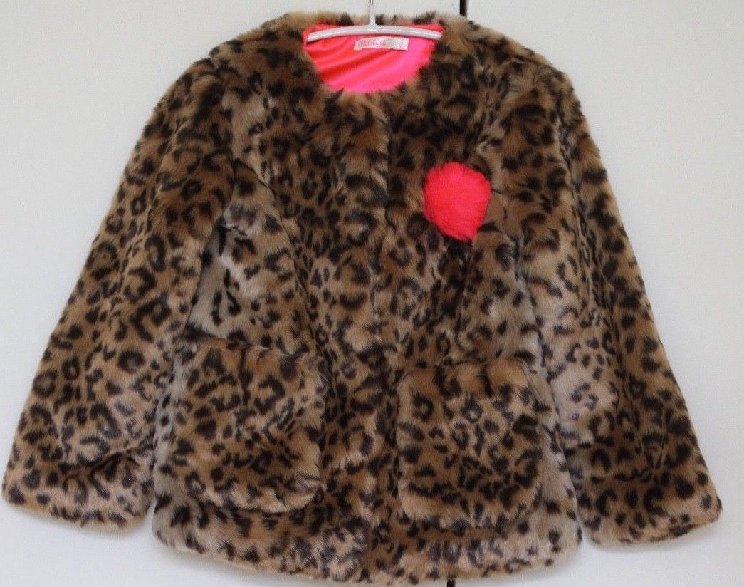 BILLIEBLUSH GIRLS LEOPARD PRINTED FAUX FUR JACKET 3 YEARS