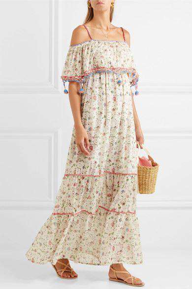 ANJUNA VIOLANTE PRINTED CROCHET-TRIMMED COTTON MAXI DRESS MEDIUM