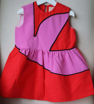 ROKSANDA BLOSSOM GIRLS RED COLOUR BLOCK DRESS 4 YEARS