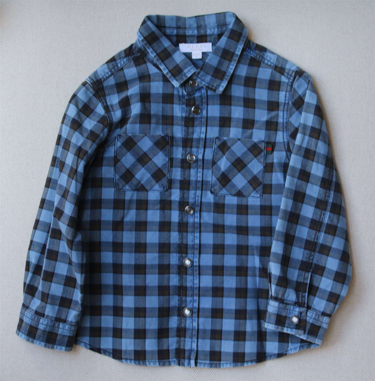 GUCCI BABY BOYS BLUE AND GREEN CHECKED SHIRT 12-18 MONTHS