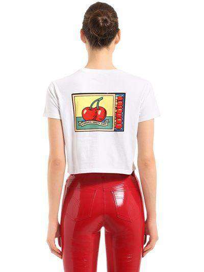 FIORUCCI VINTAGE CHERRIES JERSEY CROP T-SHIRT SMALL