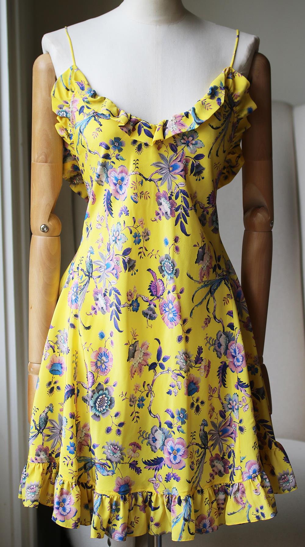 LES REVERIES RUFFLED FLORAL PRINT SILK CREPE MINI DRESS US 8 UK 12